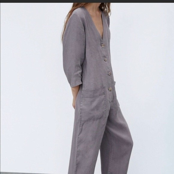 Zara Gray Lillian Linen Button Front Romper/Jumpsuit NWT - Picture 14 of 14